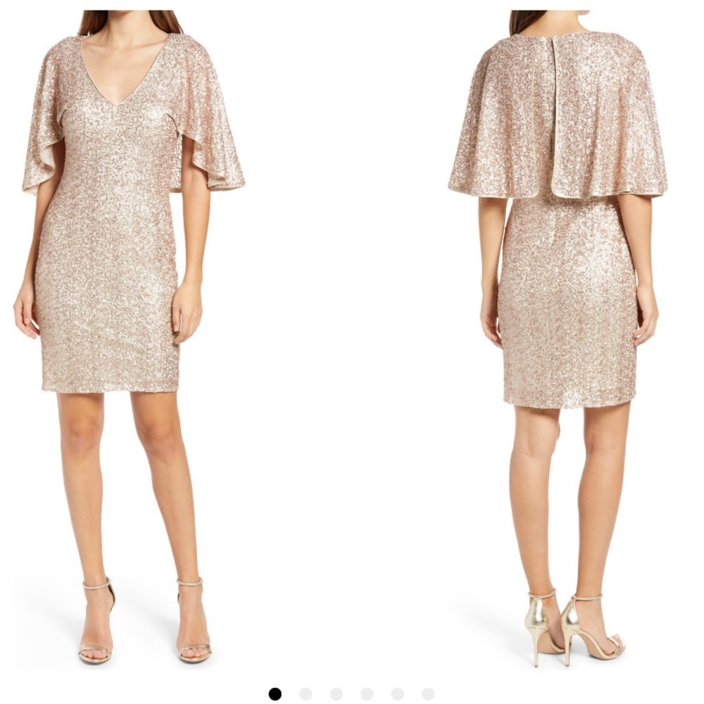 Vince Camuto Sequin Capelet Cocktail Dress